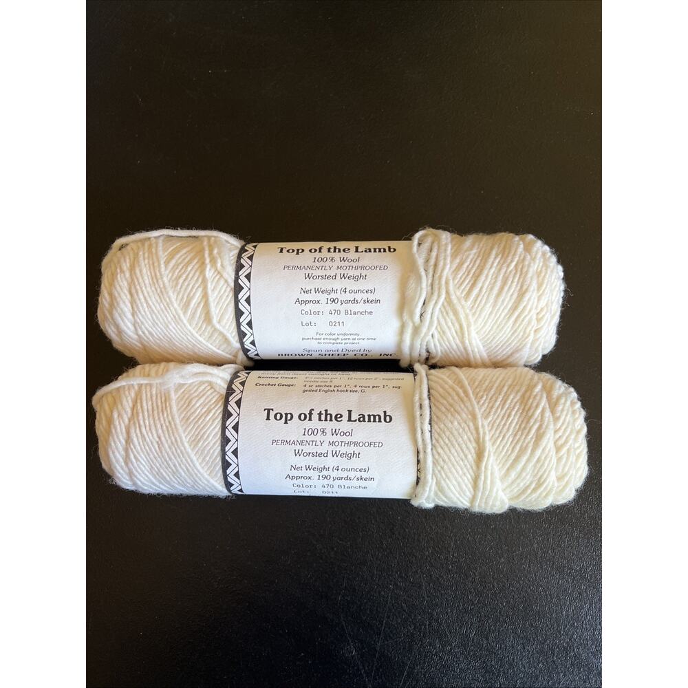 Brown Sheep Top of the Lamb Worsted Wool 2 Skeins 4oz 190 Yards #470 Blanche Vtg